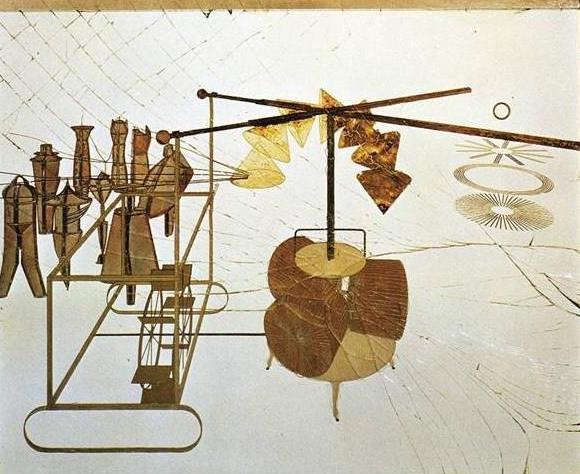 Marcel Duchamp, Il Grande Vetro, 1915-1923, dettaglio della parte inferiore