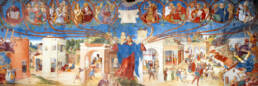Lorenzo Lotto, Cappella Suardi, dettaglio, Cristo-vite e storie di Santa Barbara, 1524