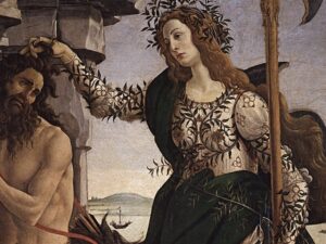 Sandro Botticelli, Pallade e il Centauro, dettaglio, 1482-1485