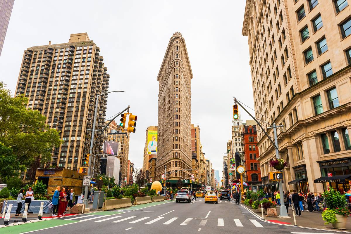 Veduta del Flatiron Building, Flatiron District di Manhattan, New York City